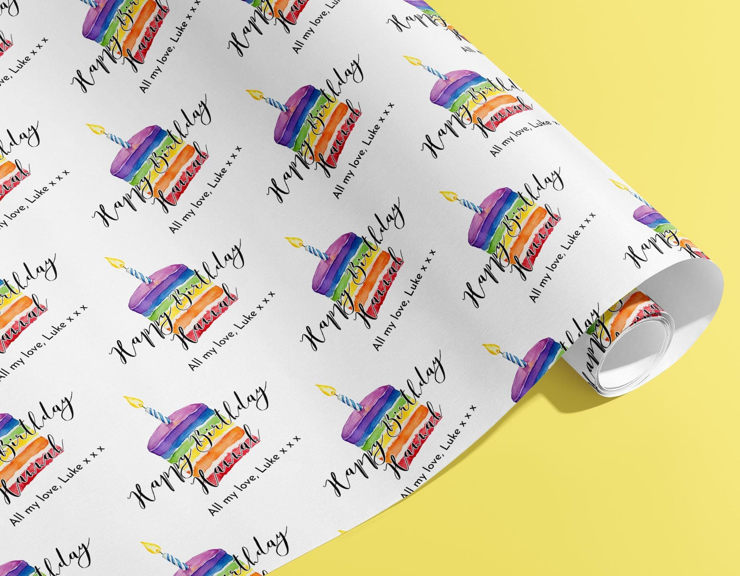 Personalised Birthday Gift Wrap, Wrapping Paper, Rainbow, Your Age, Name, Customised, Party, Paper, Anniversary, Recycle, Eco, Cake, Satin
