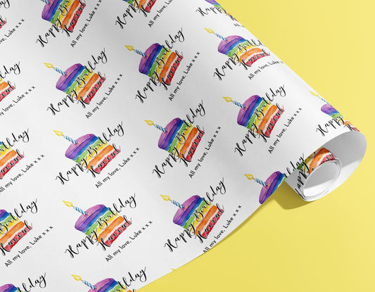 Personalised Birthday Gift Wrap, Wrapping Paper, Rainbow, Your Age, Name, Customised, Party, Paper, Anniversary, Recycle, Eco, Cake, Satin