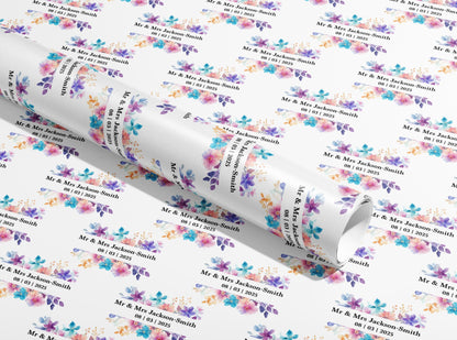 Personalised Wedding Wrapping Paper, Gift Wrap, Your Names, Birthday, Rings, Customised, Party, Engagement, Couples, Valentines, Anniversary