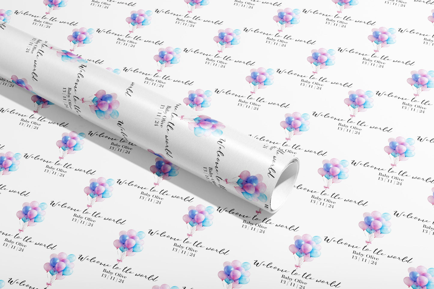 Personalised Baby Shower Gift Wrap, Wrapping Paper, Balloons, Your Name, Customised, Wedding, Party, Your Age, Anniversary, Recycle, Eco