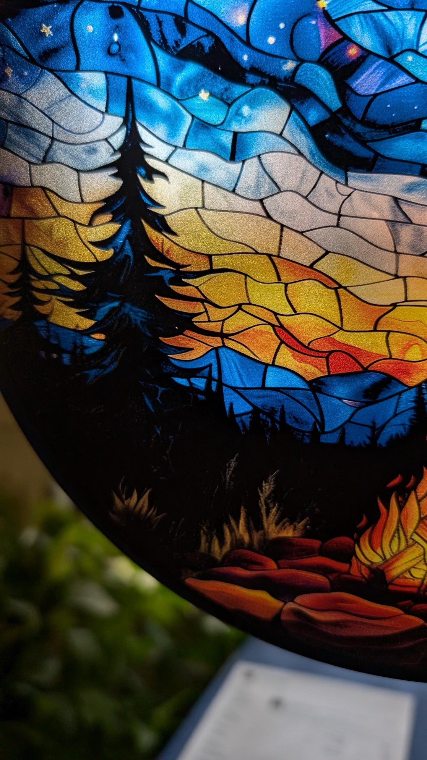 Starry Camp Fire: Stained Glass Style Window Hanging