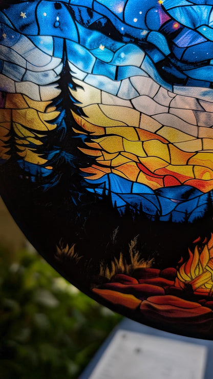 Starry Camp Fire: Stained Glass Style Window Hanging