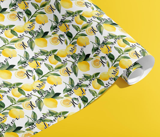 Personalised Wrapping Paper, Wedding, Gift Wrap, Your Names, Birthday, Lemons, Customised, Party, Engagement, Valentines, Anniversary