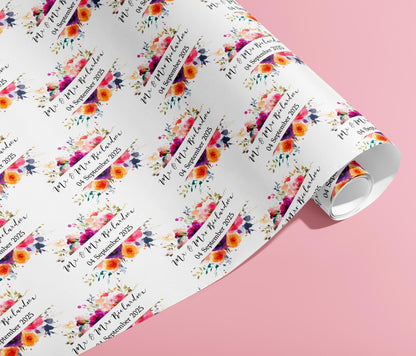Personalised Wedding Wrapping Paper, Gift Wrap, Your Names, Birthday, Flowers, Customised, Engagement, Couples, Valentines, Anniversary