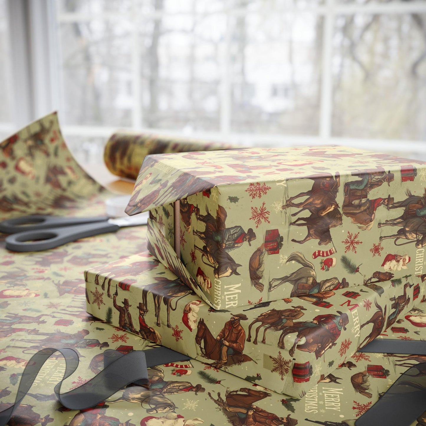 Cowboy Western Gift Wrap Papers - Christmas Western Wrapping Paper - Rustic Country Gift Wrap Paper.