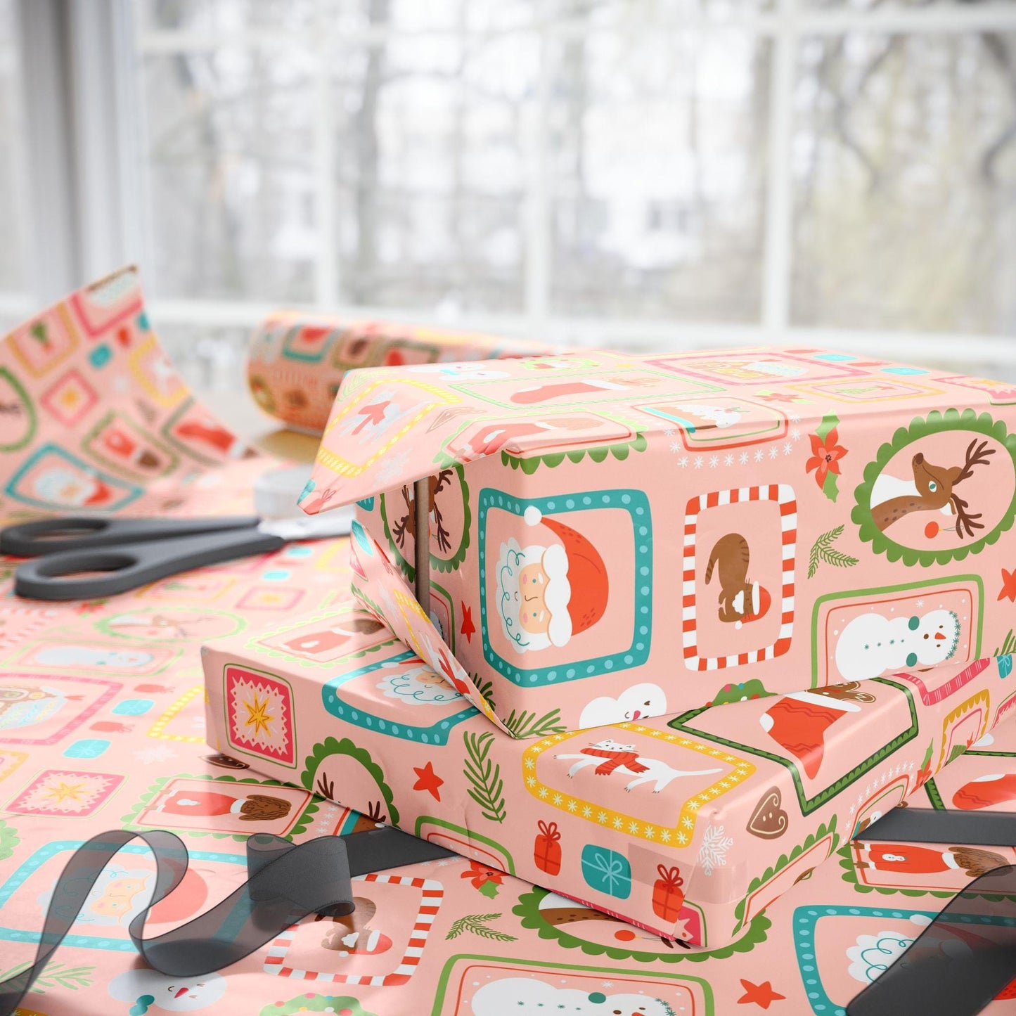 Pink Vintage Christmas Gift Wrapping Paper |  Retro Patchwork Holiday Gift Wrap | Pink Custom Gift Wrap