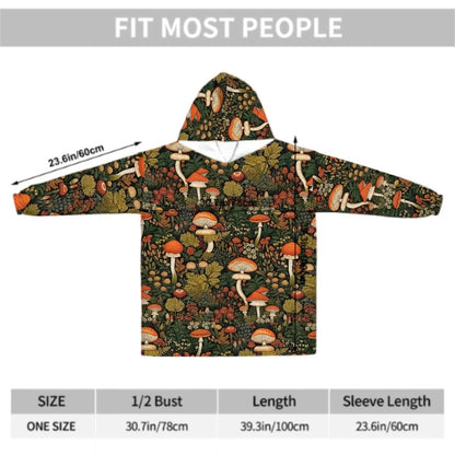 Wild Mushroom Blanket Hoodie, Green Witchy Black Wildflower Hooded Jumper