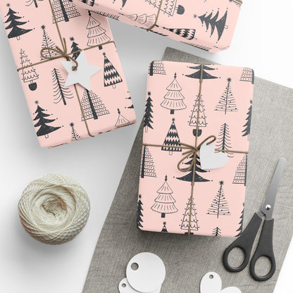 Pink Christmas Tree Gift Wrapping Papers - Custom Holiday Gift Wrap - Girls Gift Wrap