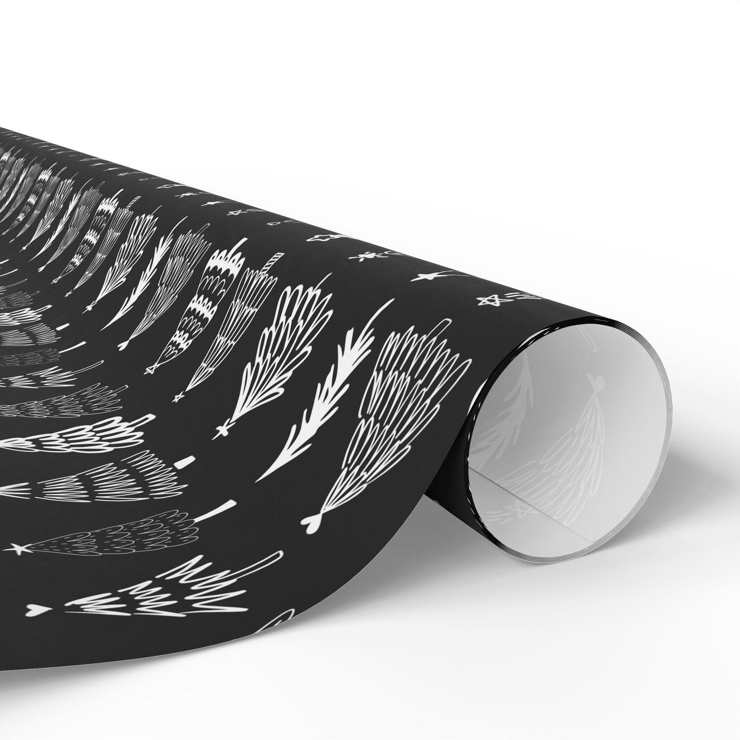 Black Tree Christmas Gift Wrapping Papers - Retro Christmas Gift wrap - Hand Drawn Classic Gift Wrap