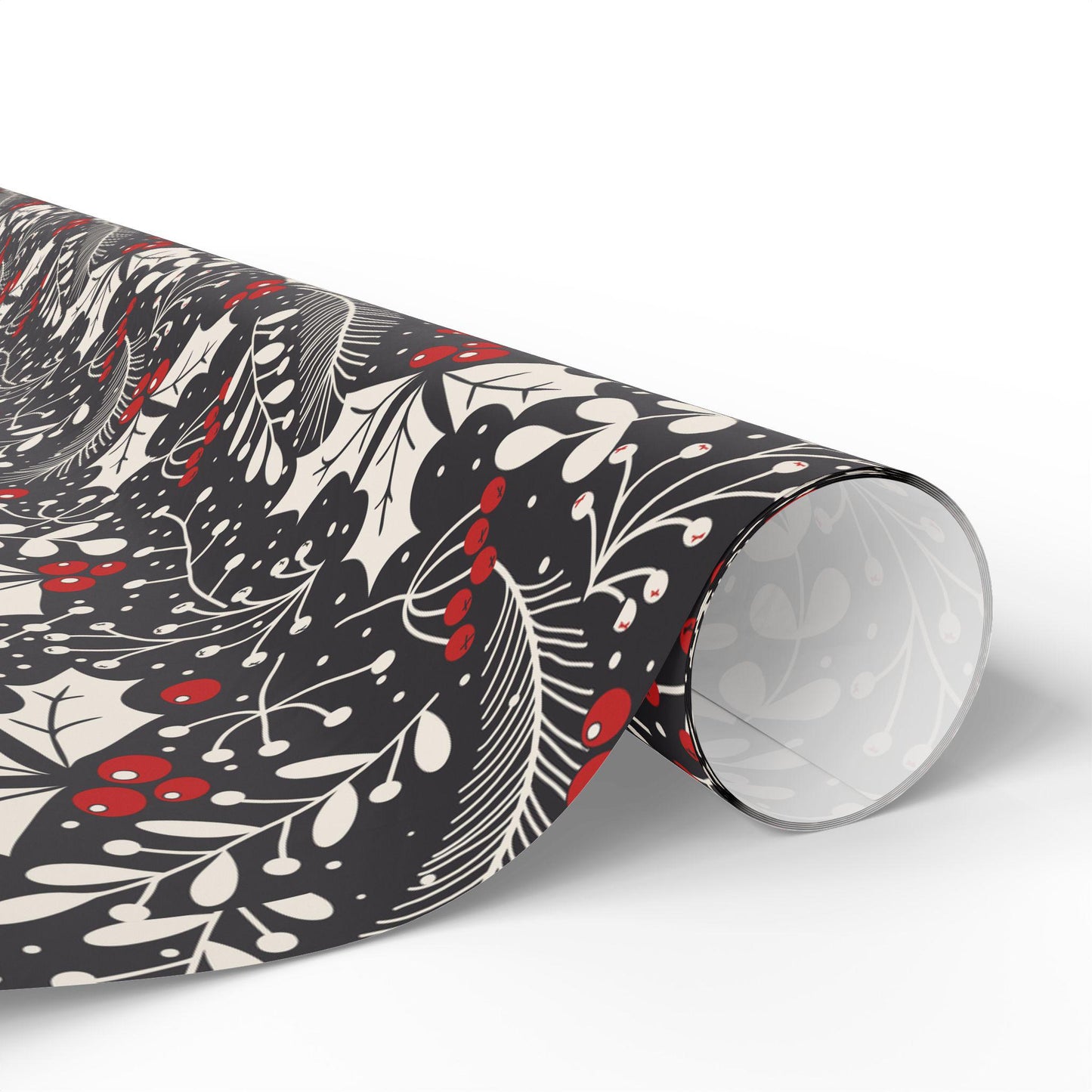Unique Christmas Gift Wrap Papers -Black and white Holly Design -Vintage Gift Wrapping paper