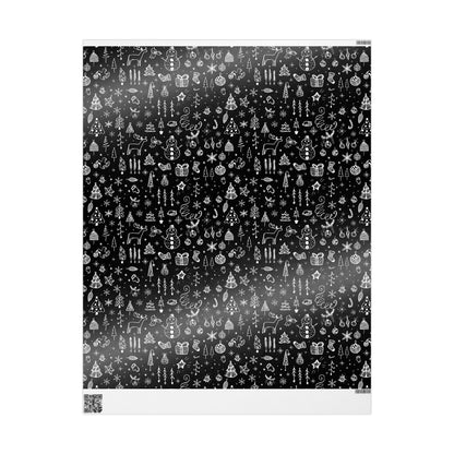 Black Christmas Doodle Gift Wrapping Papers - Custom Holiday Gift Wrap