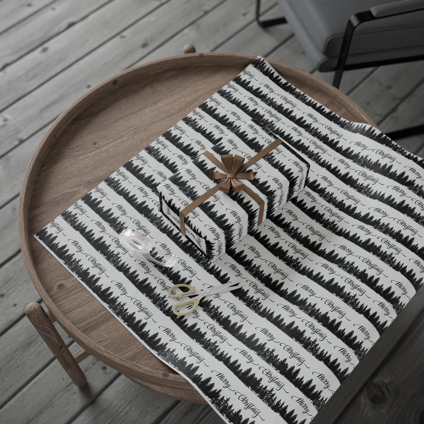 Black Tree Christmas  Gift Wrapping Papers - Retro Christmas Gift wrap - Masculine Classic Gift Wrap
