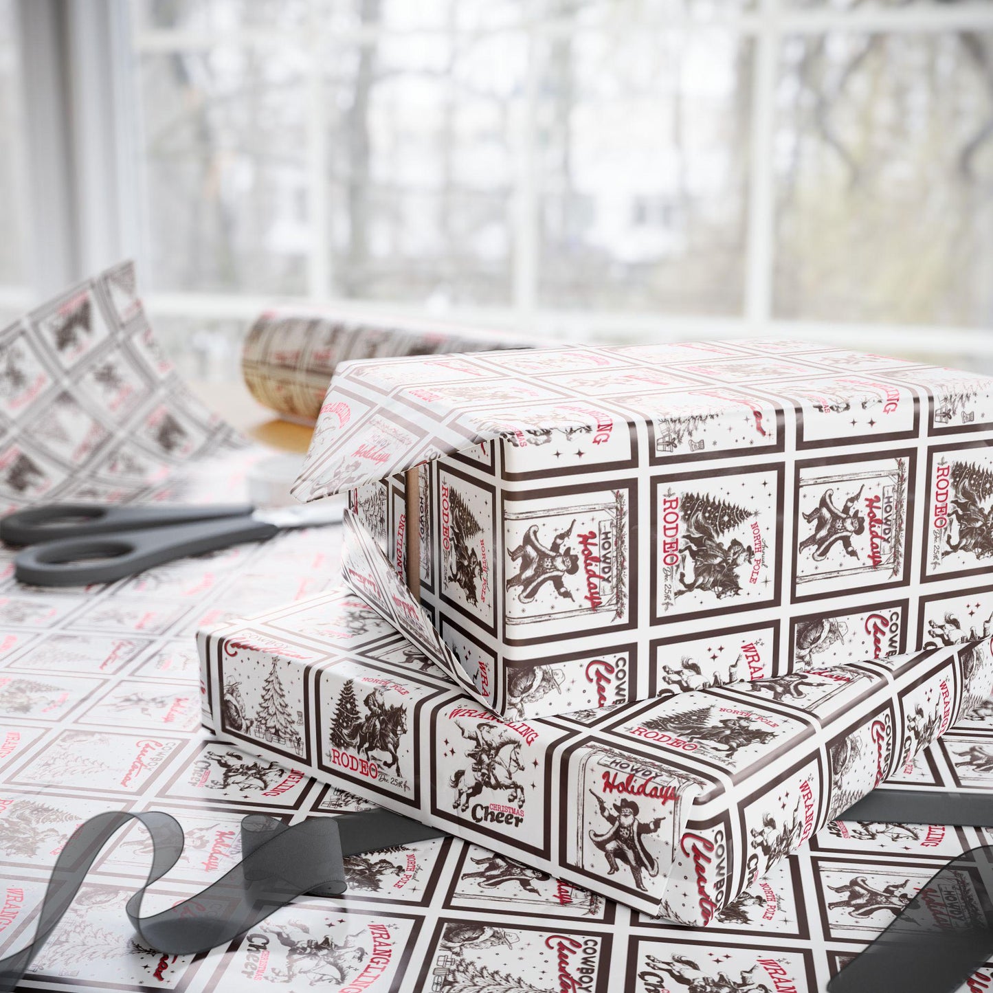 Vintage Western Holiday Gift Wrapping Papers - Cowboy Christmas Gift Wrap