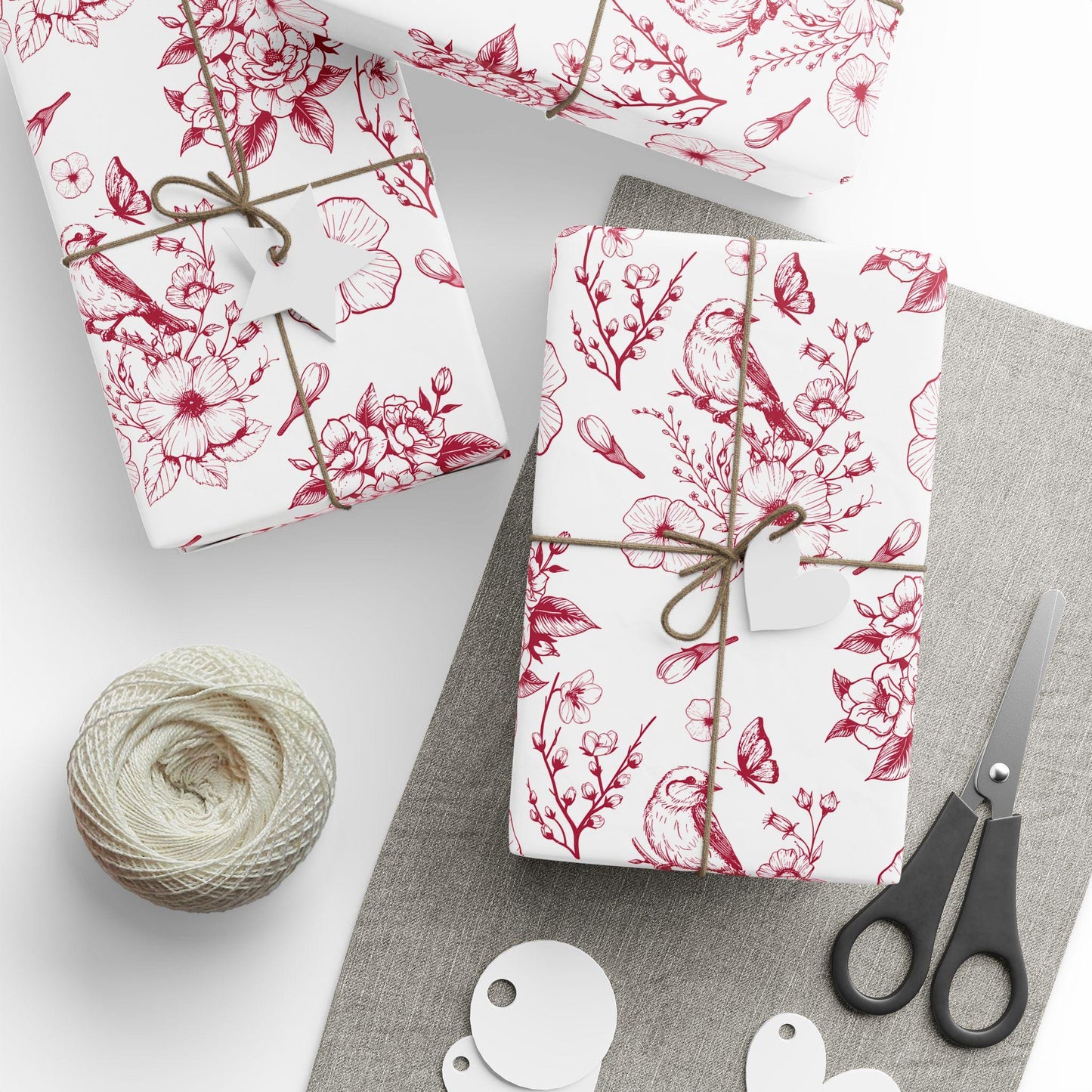 Red Bird Toile Holiday Gift Wrapping Papers - Christmas Toile Holiday Gift Wrap Red