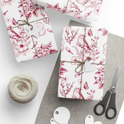 Red Bird Toile Holiday Gift Wrapping Papers - Christmas Toile Holiday Gift Wrap Red