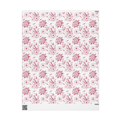 Red Bird Toile Holiday Gift Wrapping Papers - Christmas Toile Holiday Gift Wrap Red