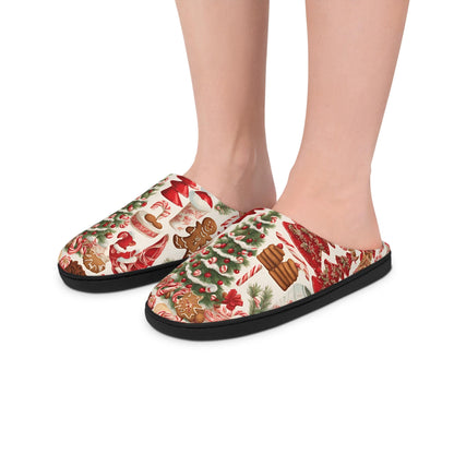Christmasslippers Gift WomenSlippers ChristmasSlippers For Women HolidayFestive GreenRed Ginger BreadMan Cookies Giftfor Her Cozy HouseShoes