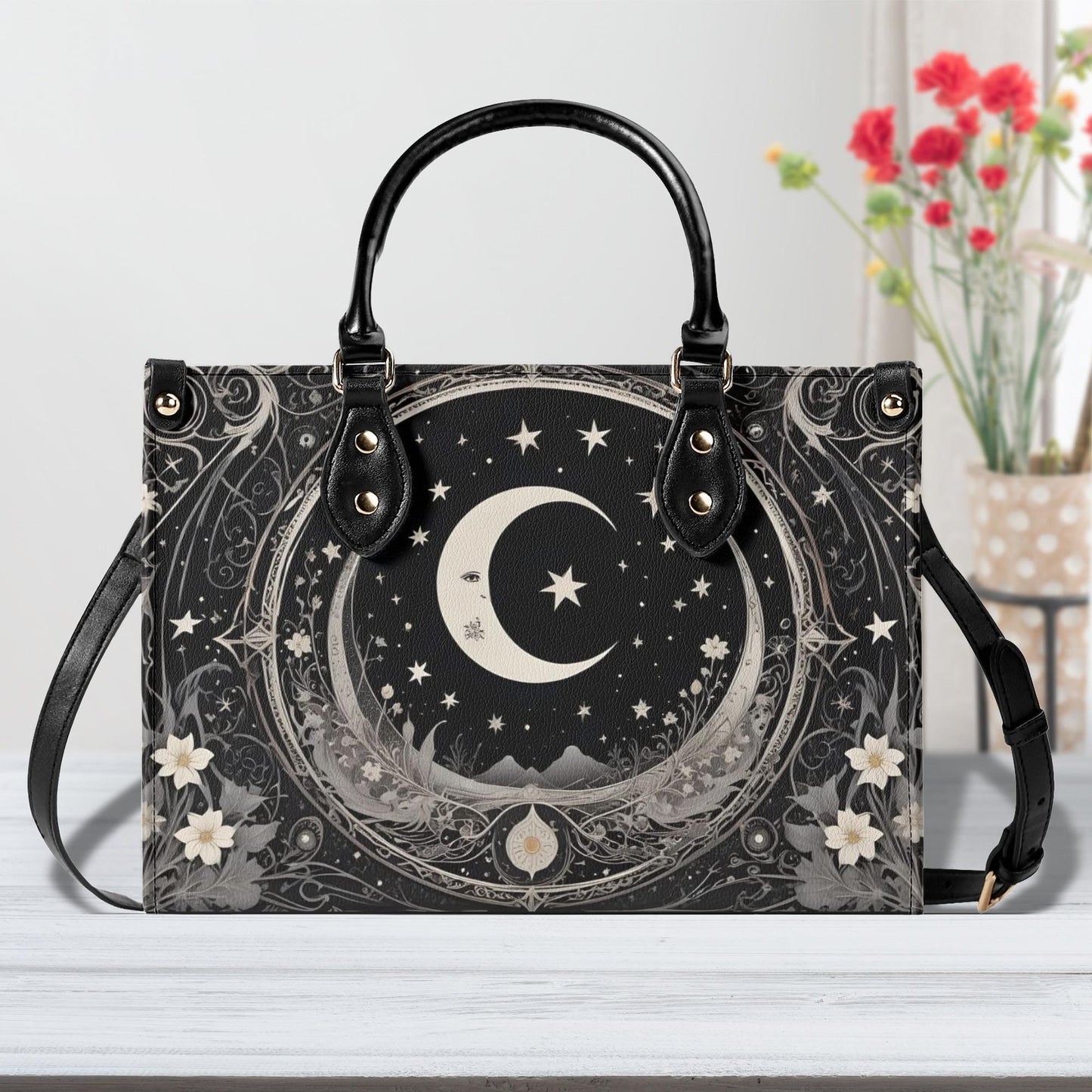 Black White Moon Bag Cute Crossbody Bag Unique Purse Cute Purse, Luxury Bag Vegan Leather Bags Printed Designer Bag