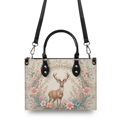 Deer with Floral Crossbody Bag - Nature-Inspired Vegan Leather Purse, Unique Gift for Women