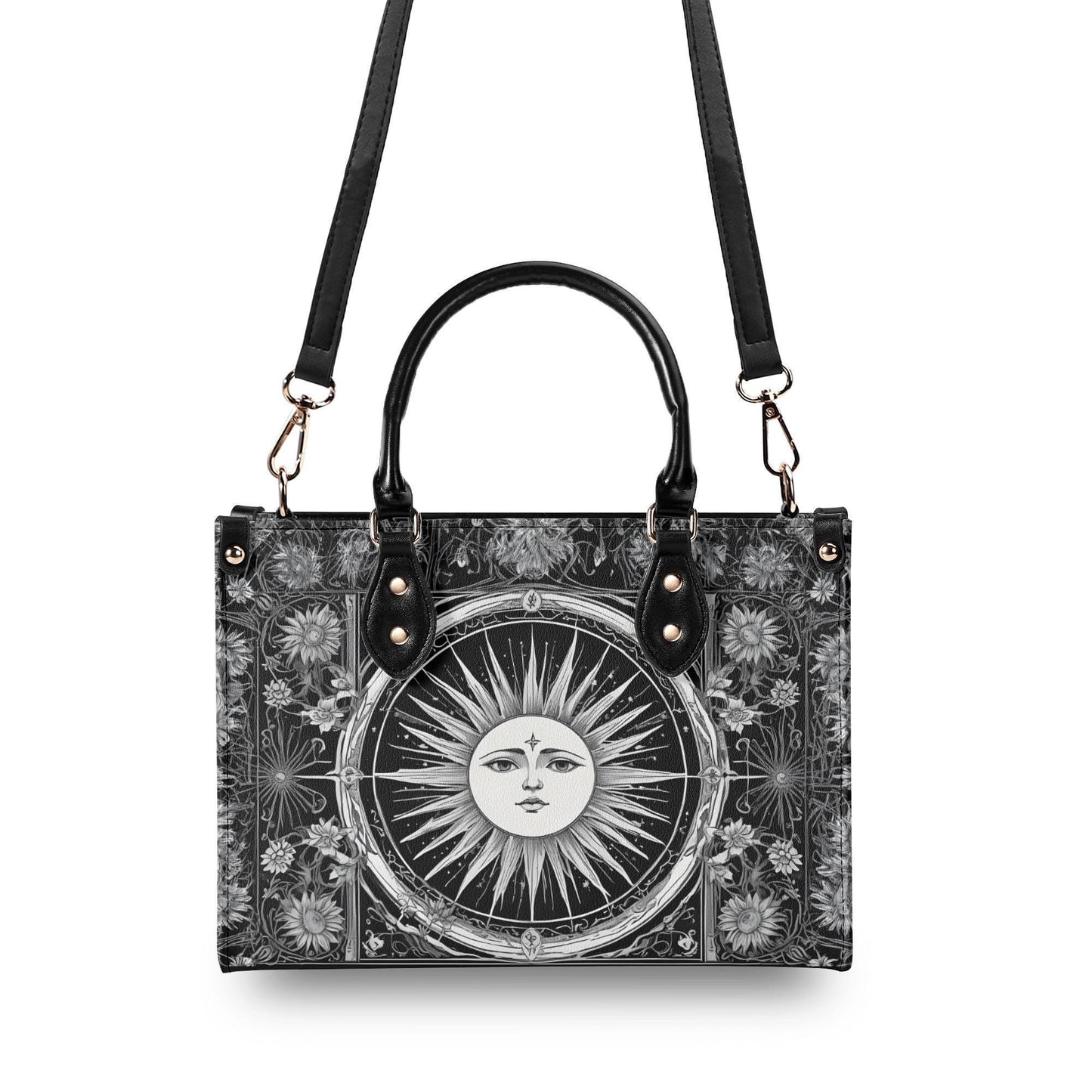 Black White Sun Tarot Inspired Designer Bag Cute Crossbody Bag Unique Purse Cute Purse, Luxury Bag Vegan Leather Bags Printed Designer Bag