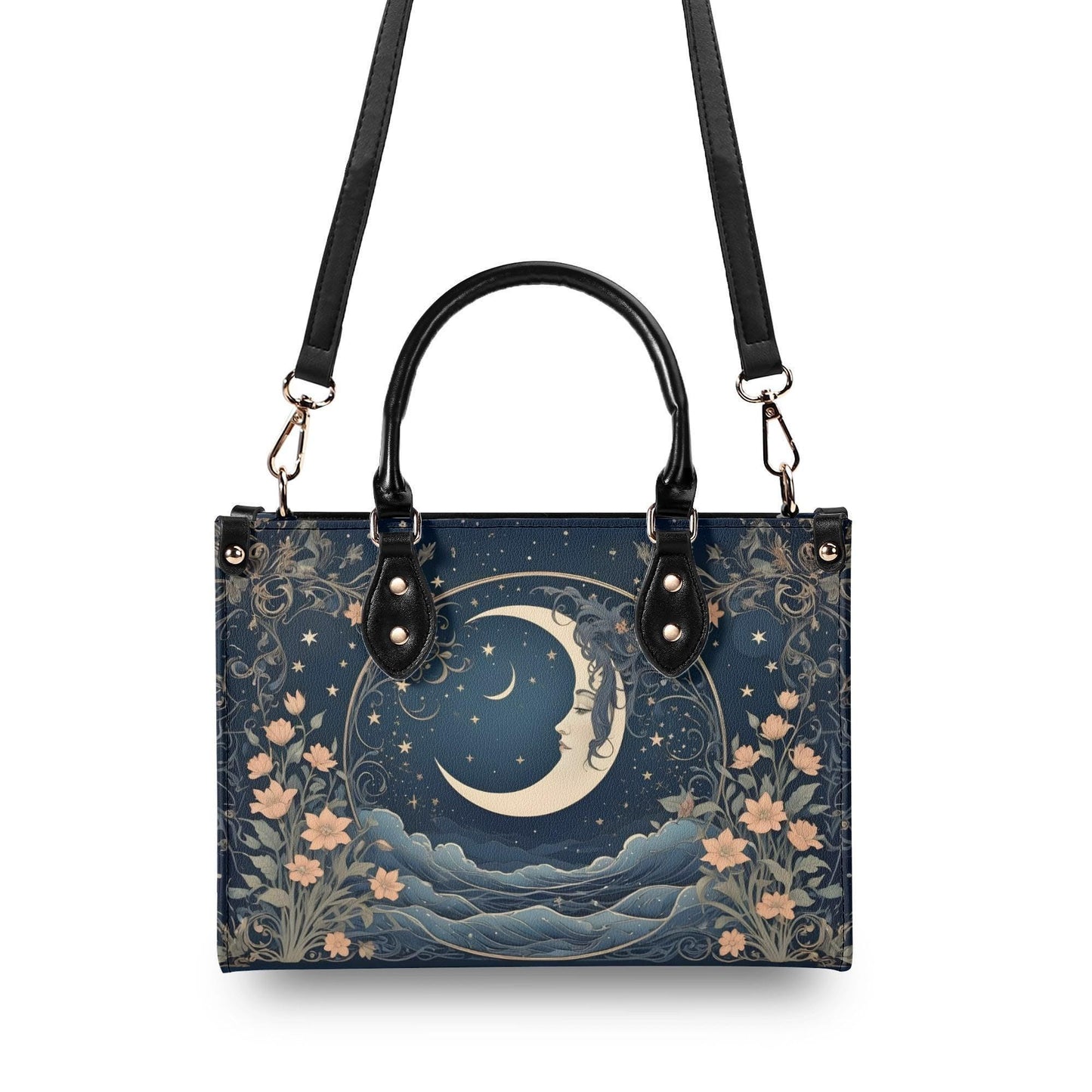 Moon Design Crossbody Bag - Unique Vegan Leather Purse, Mystical Gift for Women
