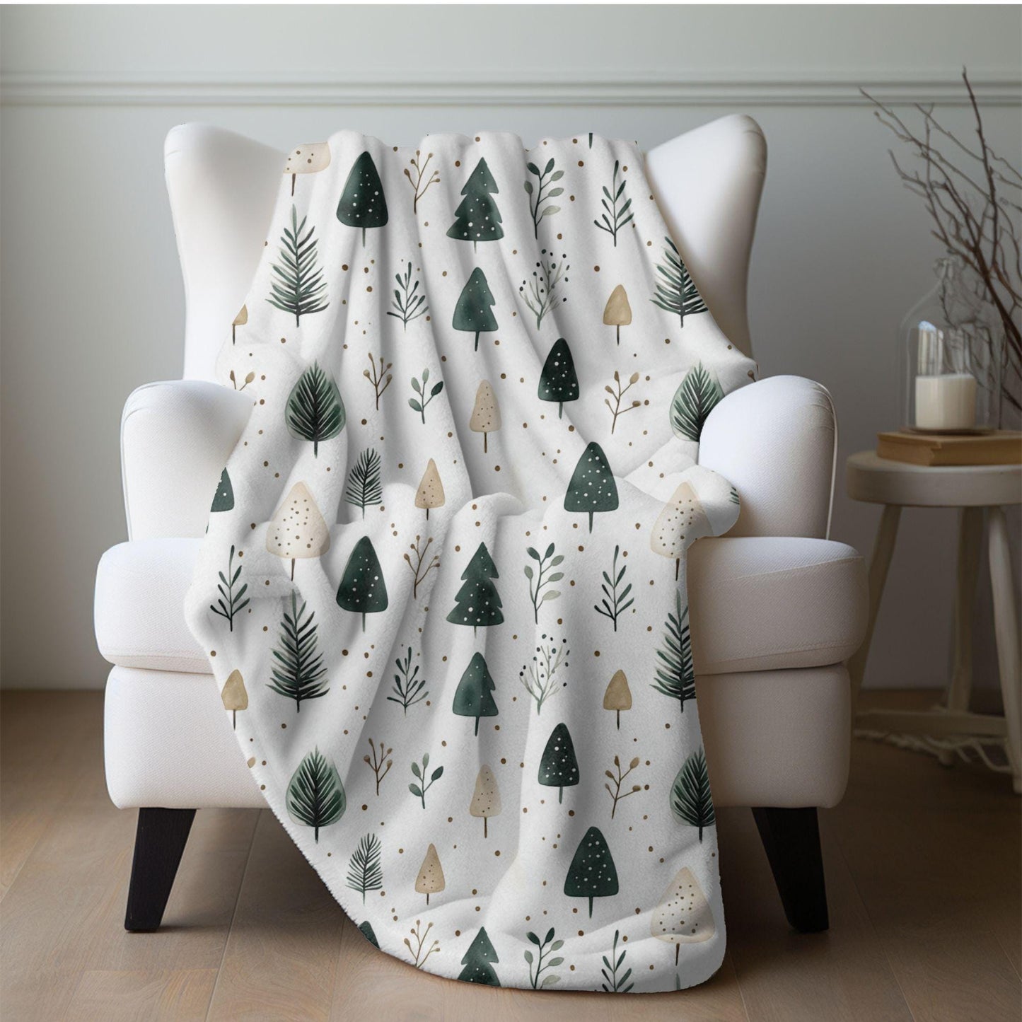 Evergreen Trees Christmas Blanket Green and Gold Holiday Tree Fleece Throw Blanket Christmas Lap Blanket Gift for Family Friends Coworkers