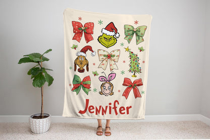 Cozy Christmas Coquette Blanket, Custom  Throw,Cozy Name Blanket,Merry Christmas Gift,  Lovers Gift, Xmas Home Decor,