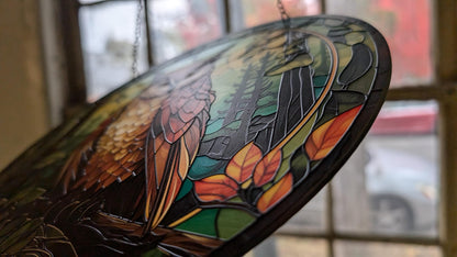 Forest Owl: Stained Glass Style Window Hanging