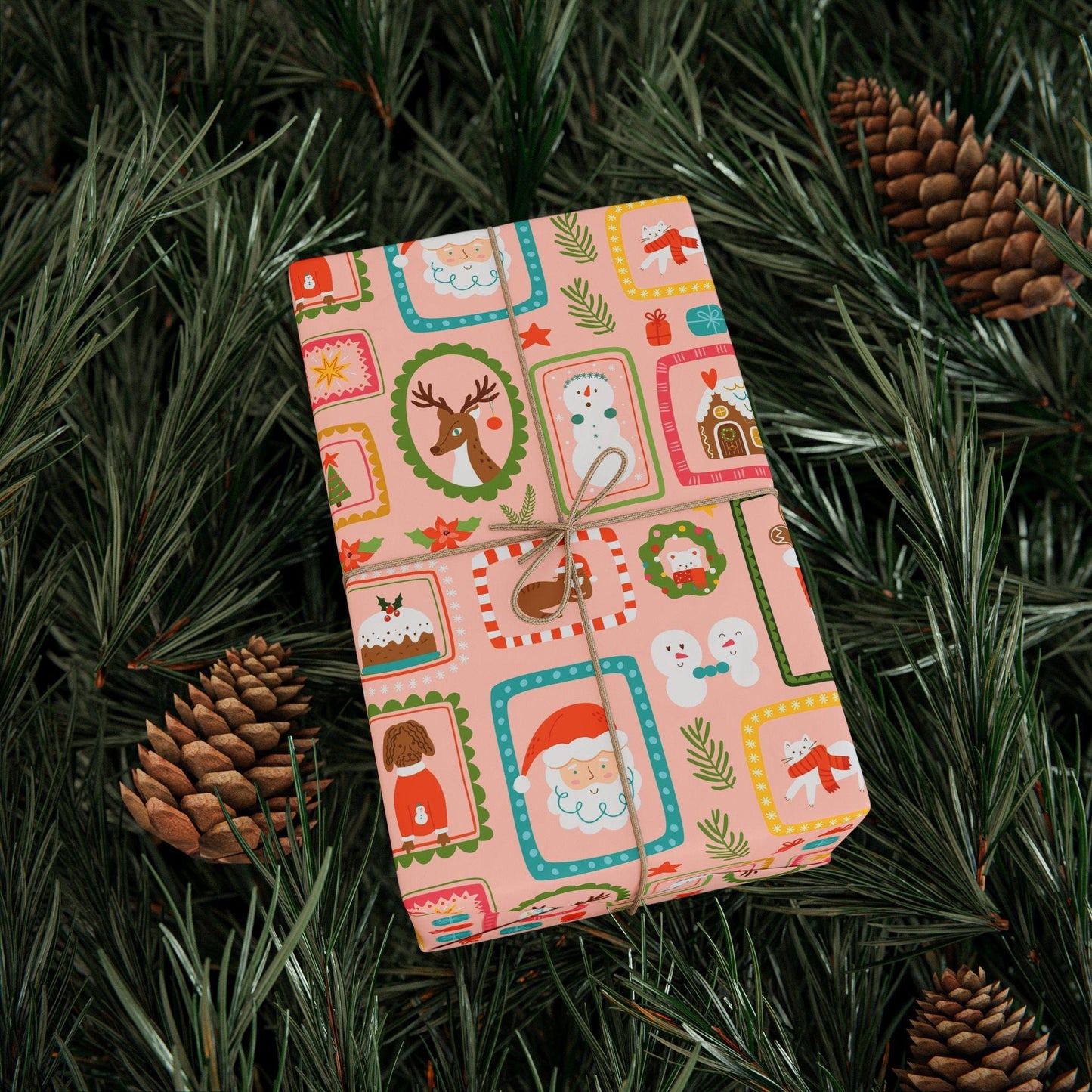 Pink Vintage Christmas Gift Wrapping Paper |  Retro Patchwork Holiday Gift Wrap | Pink Custom Gift Wrap