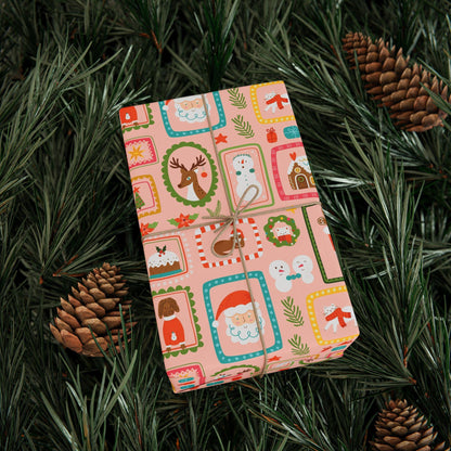 Pink Vintage Christmas Gift Wrapping Paper |  Retro Patchwork Holiday Gift Wrap | Pink Custom Gift Wrap