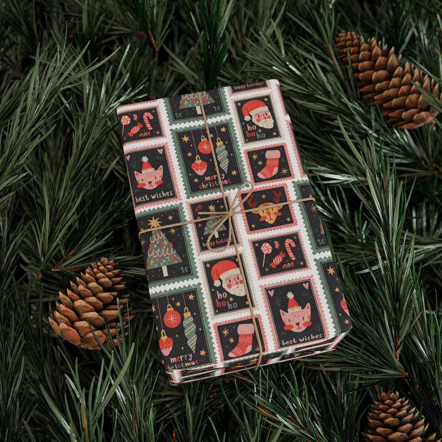 Vintage Christmas Stamp Gift Wrapping Papers - Custom Holiday Gift Wrap -