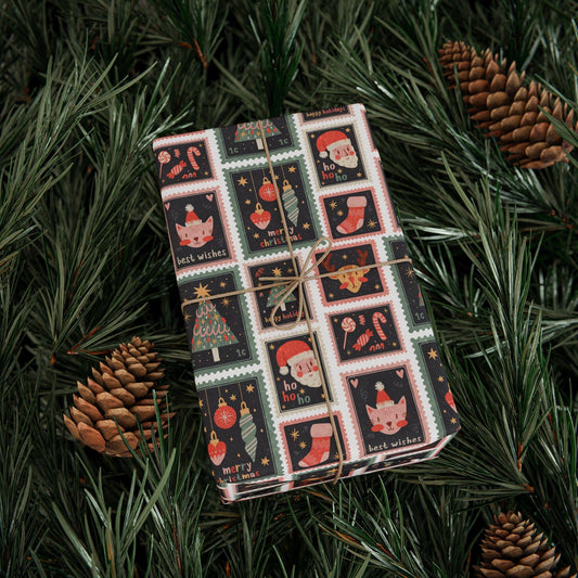 Vintage Christmas Stamp Gift Wrapping Papers - Custom Holiday Gift Wrap -
