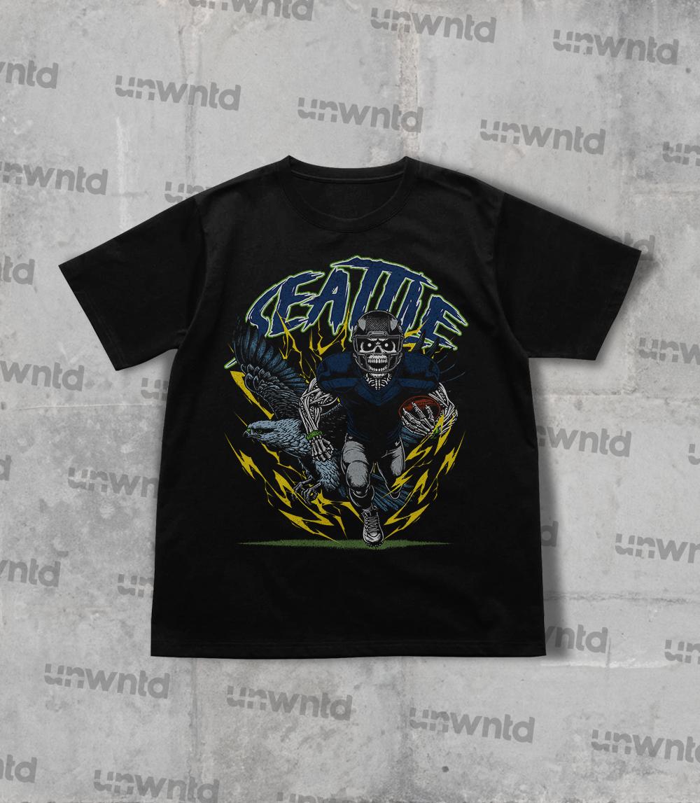 Seattle Football Shirt - Graphic Tees - Skeleton Shirt - Merch Tee - Gift Shirt - Bootleg Shirt - Skeleton Football Shirt - Seahawks