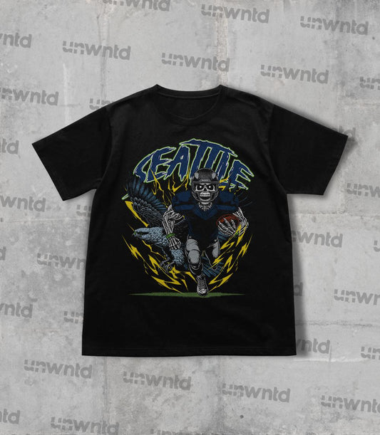 Seattle Football Shirt - Graphic Tees - Skeleton Shirt - Merch Tee - Gift Shirt - Bootleg Shirt - Skeleton Football Shirt - Seahawks