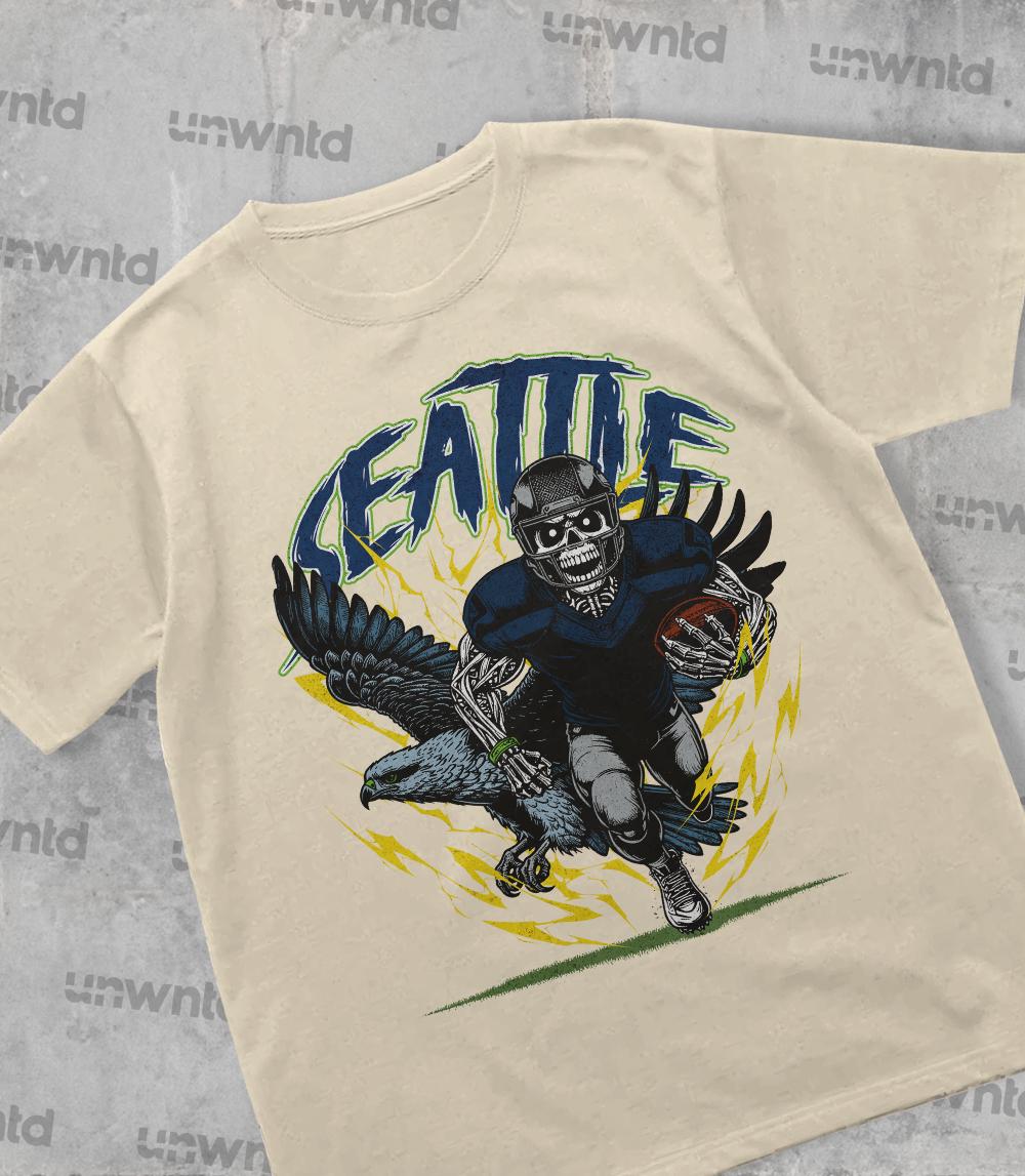 Seattle Football Shirt - Graphic Tees - Skeleton Shirt - Merch Tee - Gift Shirt - Bootleg Shirt - Skeleton Football Shirt - Seahawks