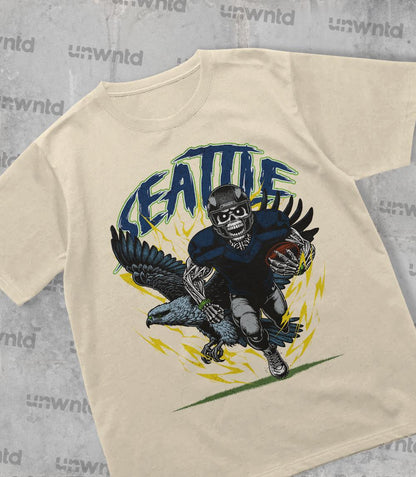 Seattle Football Shirt - Graphic Tees - Skeleton Shirt - Merch Tee - Gift Shirt - Bootleg Shirt - Skeleton Football Shirt - Seahawks
