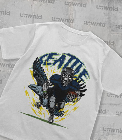 Seattle Football Shirt - Graphic Tees - Skeleton Shirt - Merch Tee - Gift Shirt - Bootleg Shirt - Skeleton Football Shirt - Seahawks