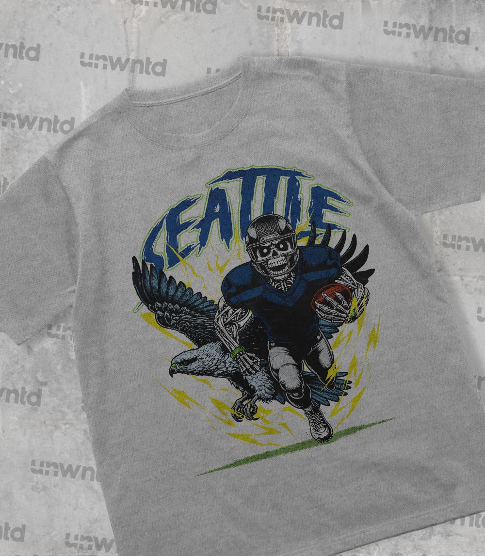 Seattle Football Shirt - Graphic Tees - Skeleton Shirt - Merch Tee - Gift Shirt - Bootleg Shirt - Skeleton Football Shirt - Seahawks