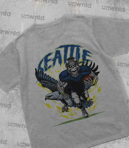 Seattle Football Shirt - Graphic Tees - Skeleton Shirt - Merch Tee - Gift Shirt - Bootleg Shirt - Skeleton Football Shirt - Seahawks