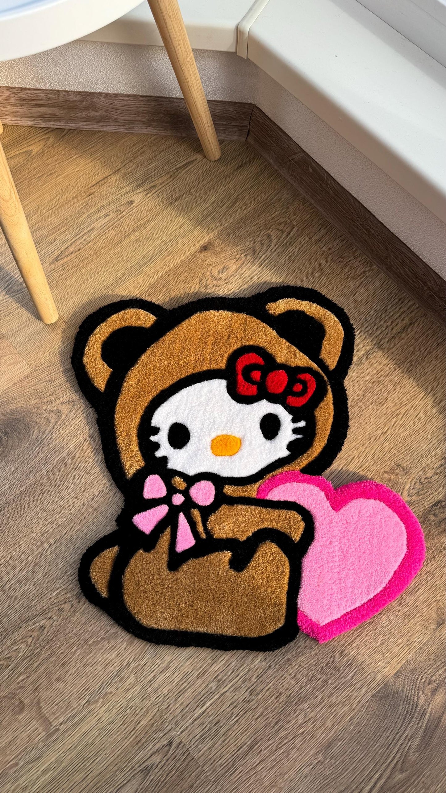 Puffy Kitty Bear Rug – Custom 3D Puffy Tufted Carpet, Fluffy Handmade Cute Gift, Kawaii Decor for Girls Room or Aesthetic Bedroom