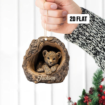 Personalized Leopard 2D Flat Ornament, Custom Name Christmas Tree Ornament, Leopard Baby Christmas Home Decor, Xmas Gift for Leopard Lover