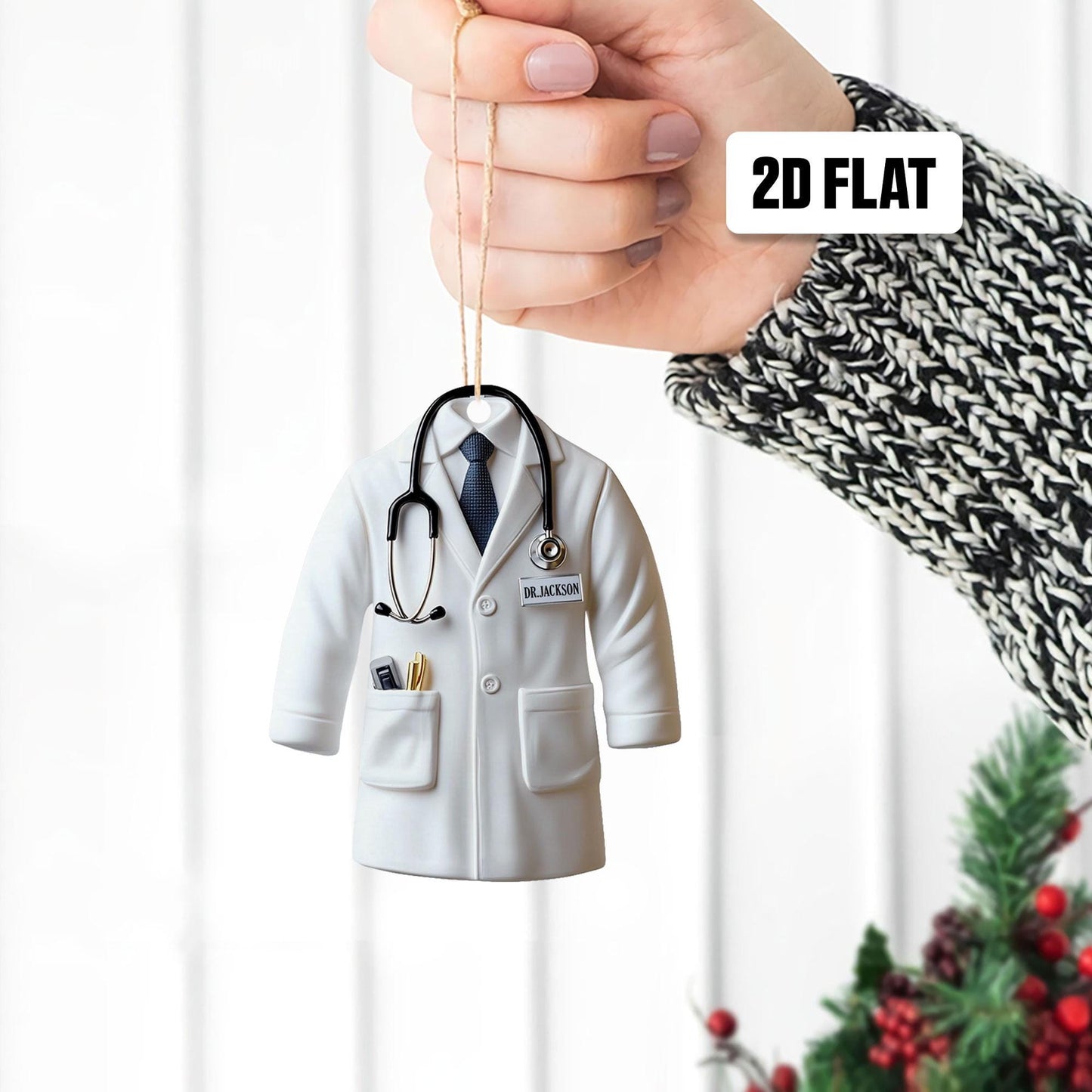 Personalized Doctor 2D Flat Ornament, Custom Christmas Ornament, Healthcare Worker gift, Dr Ornament, Medical Grad Gift, Gift for Dad