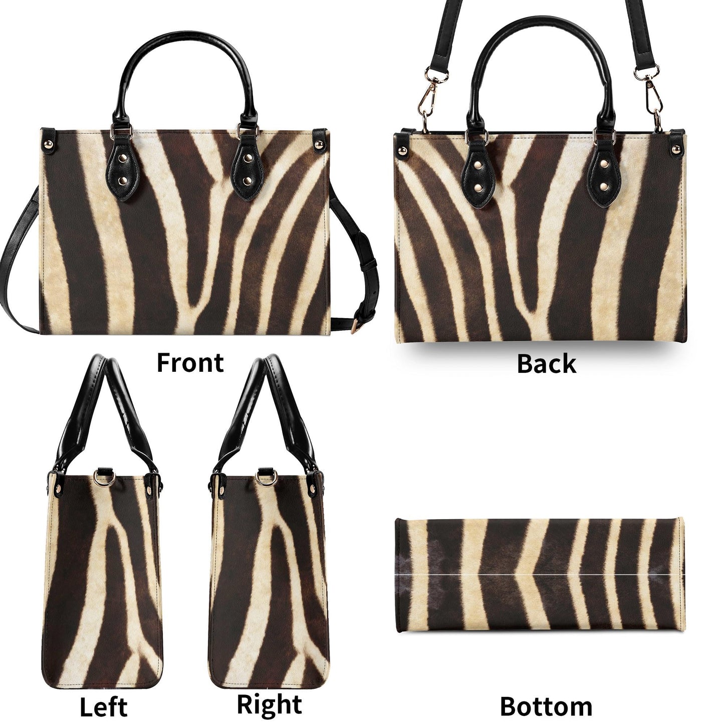Zebra Safari Tote - Vegan Leather, Waterproof PU Leather Handbag, Top Handle Vegan Leather, Crossbody, Shoulder bag.