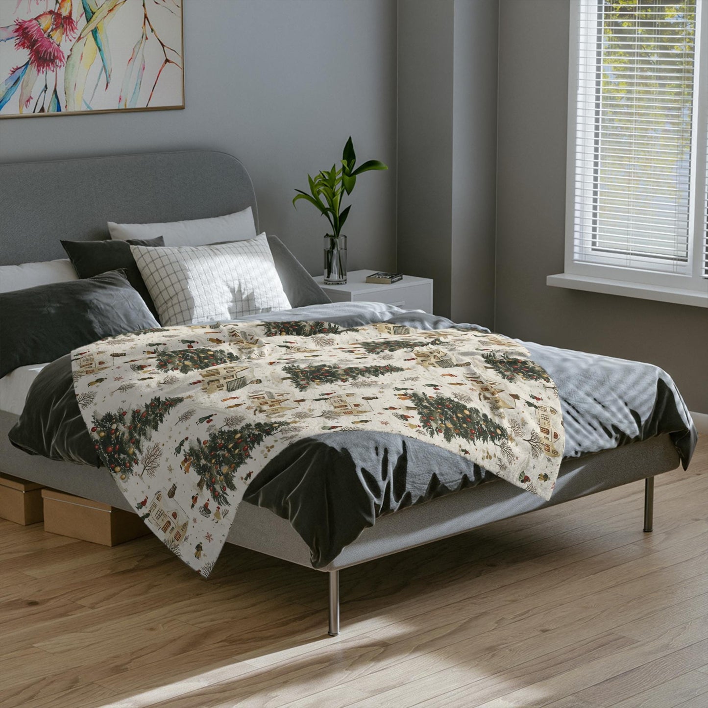 Holiday Village Blanket Christmas Trees Fleece Throw Christmas Village Home Decor Lap Blanket Christmas Gift for Family Friends Coworkers