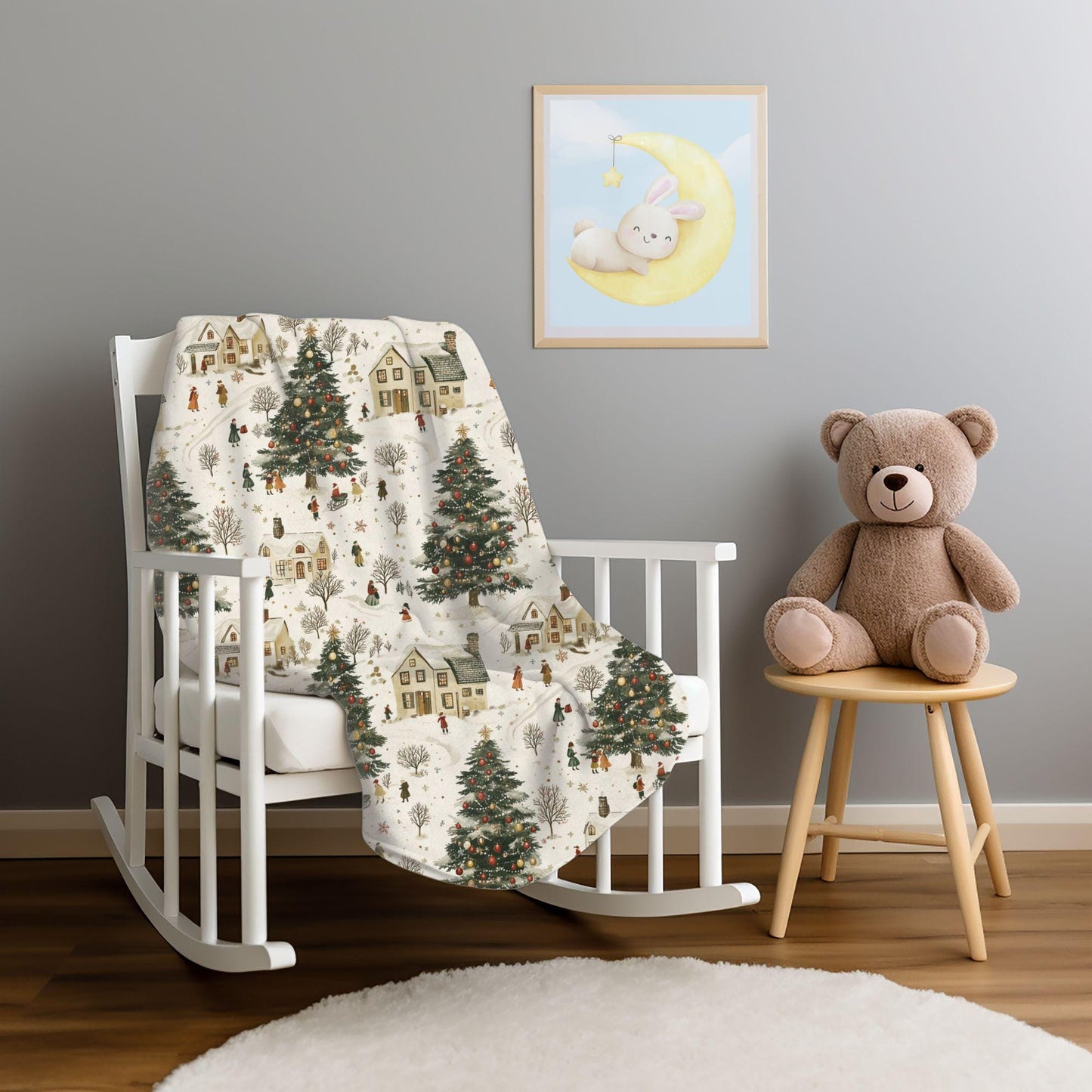 Holiday Village Blanket Christmas Trees Fleece Throw Christmas Village Home Decor Lap Blanket Christmas Gift for Family Friends Coworkers