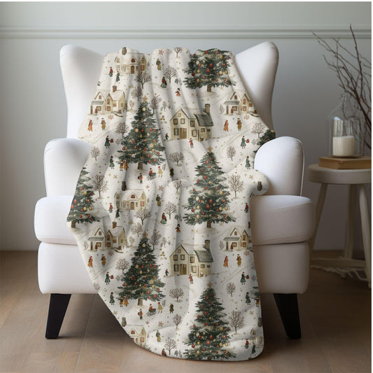 Holiday Village Blanket Christmas Trees Fleece Throw Christmas Village Home Decor Lap Blanket Christmas Gift for Family Friends Coworkers