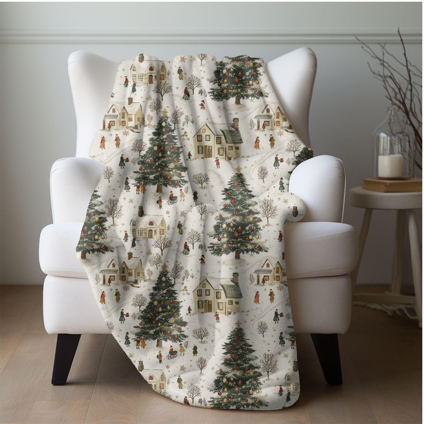 Holiday Village Blanket Christmas Trees Fleece Throw Christmas Village Home Decor Lap Blanket Christmas Gift for Family Friends Coworkers