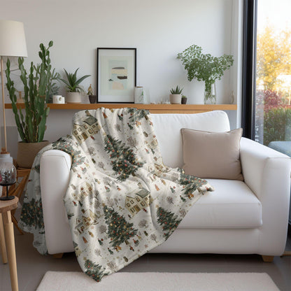 Holiday Village Blanket Christmas Trees Fleece Throw Christmas Village Home Decor Lap Blanket Christmas Gift for Family Friends Coworkers