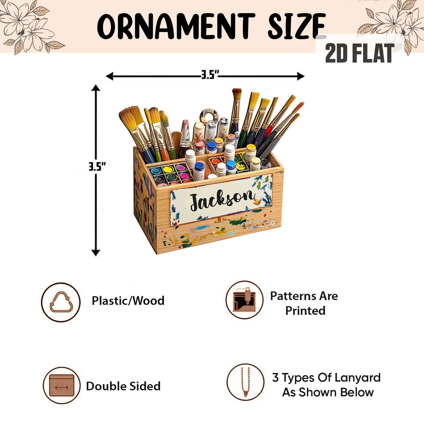 Personalized Artist 2D Flat Ornament, Custom Artist Christmas Tree Ornament, Art Teacher Ornament,   Xmas Gift For Artist, Painters Gift