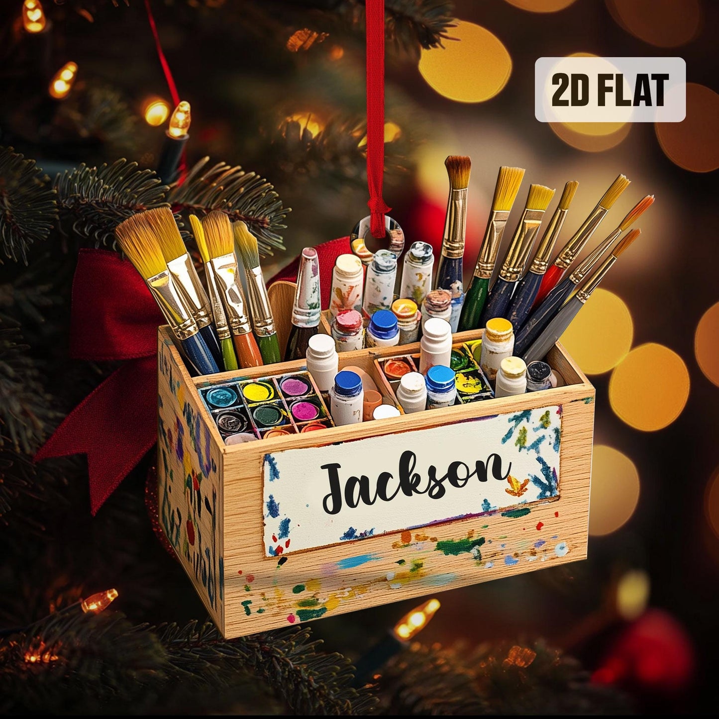 Personalized Artist 2D Flat Ornament, Custom Artist Christmas Tree Ornament, Art Teacher Ornament,   Xmas Gift For Artist, Painters Gift